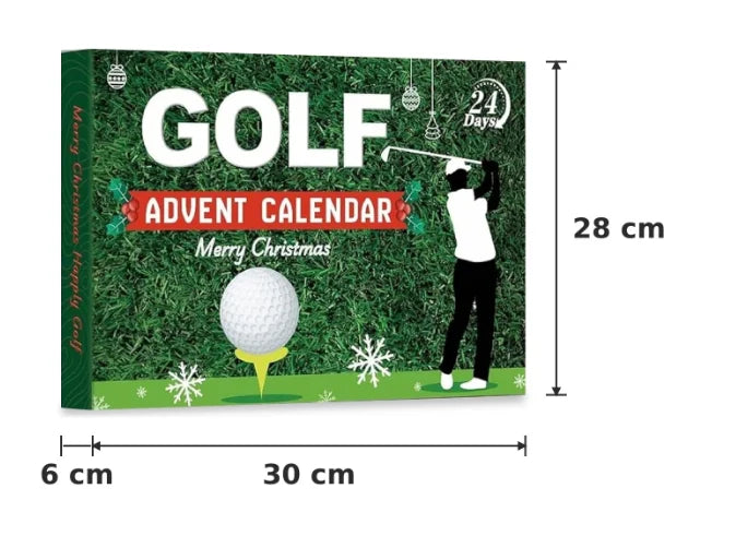 Golfkalenderns mått: 30 × 28 × 6 cm